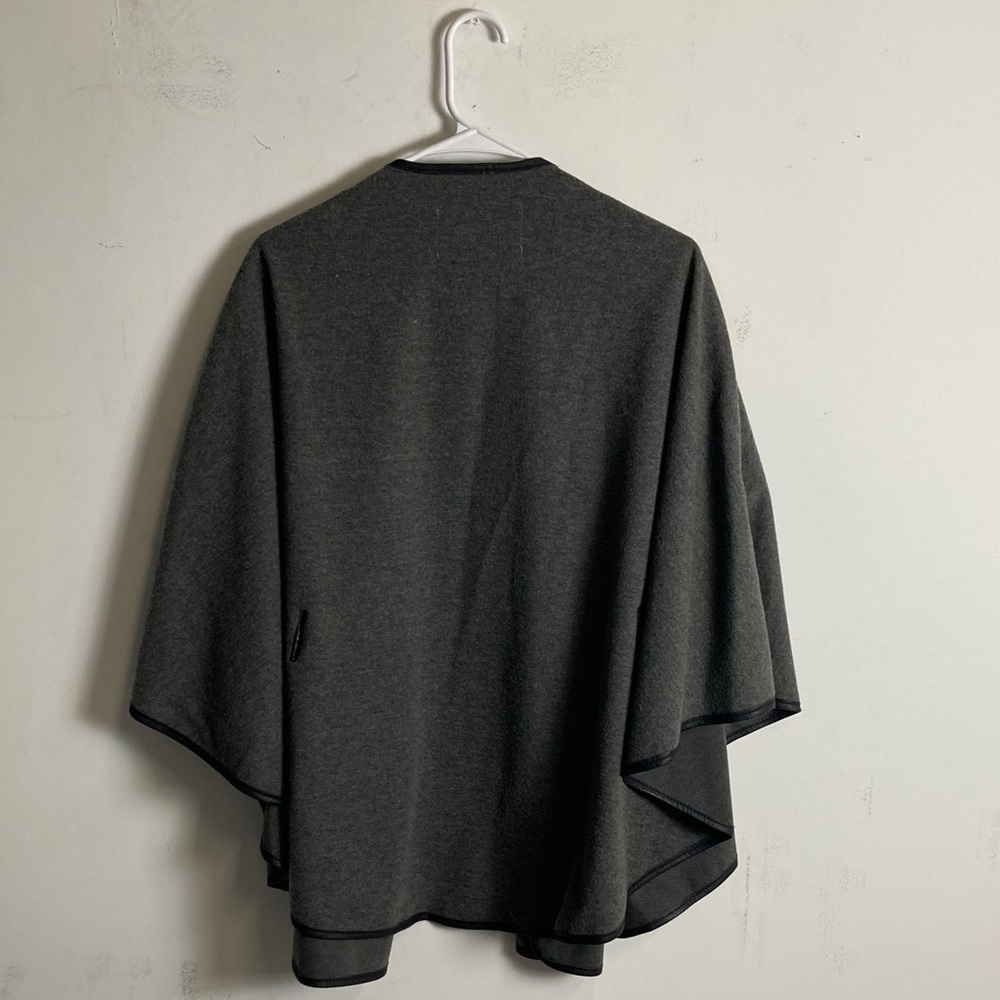 Faux Frenzi Charcoal Wool Blend Poncho - Picture 3 of 4